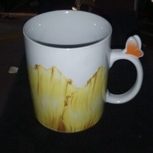 Home Interiors Yellow and White Mug with Butterfly Accent